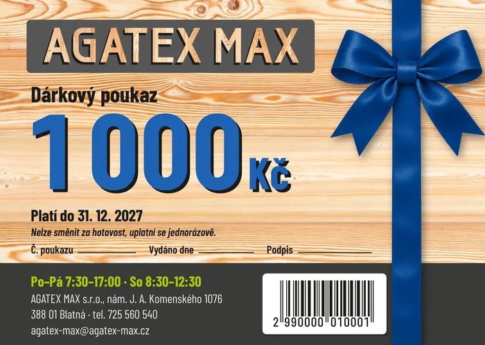 Dárkový poukaz AGATEX MAX na 1000 Kč